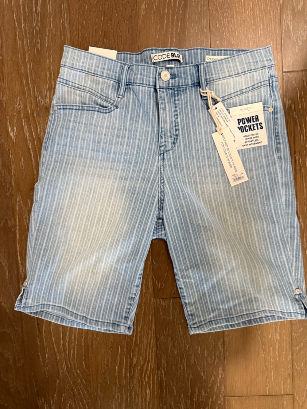 Code Bleu Light Blue Striped Chelsea Bermuda Jean Shorts